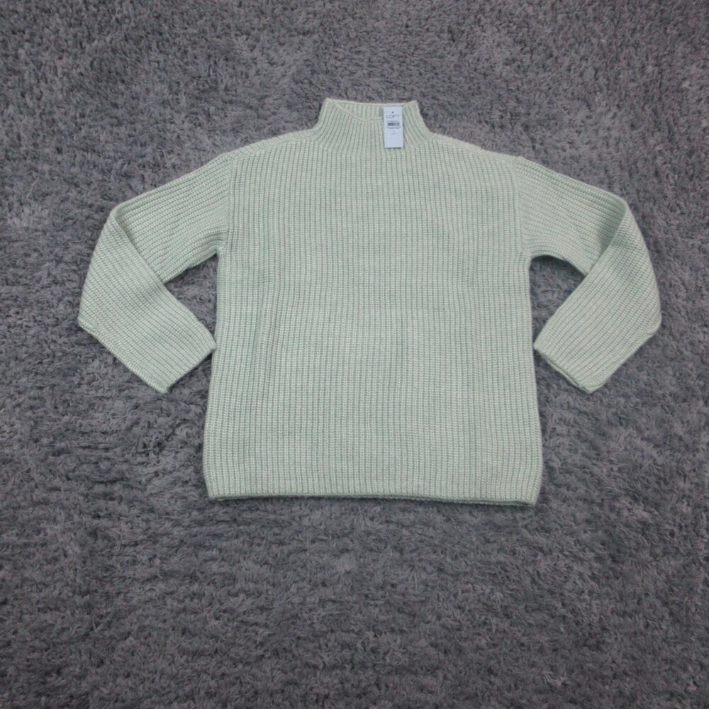 LOFT Sweater Womens Petite Small Green Mock Neck Chunky Knit Pullover NWT